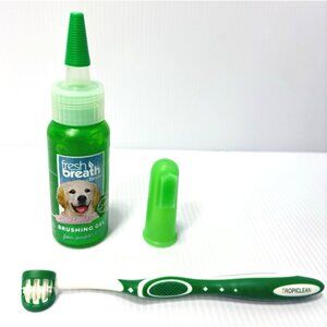 TropiClean Fresh Breath Dog Teeth Gel Brushing Kit with FingerBrush & Toothbrush